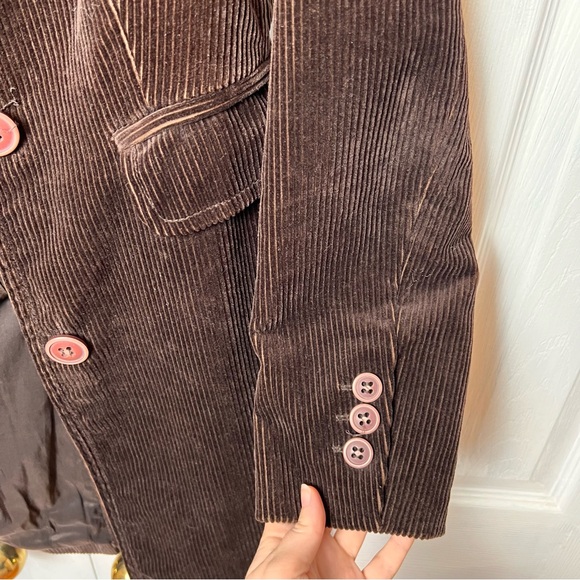 JACOB Vintage Corduroy Brown Cotton Button-up Blazer Long Open Coat - Size 3/4 - Picture 4 of 16